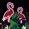 Solar Flamingo Pink Neon Light - Set Of 2 Metal Garden Stake Lights 42 Inch Path Lighting For Christmas Yard Lawn Patio Walkway Decor