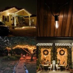 GOOTHY 25FT Clear Outdoor LED String Lights, C7 Clear Christmas String Lights With 27 0.6W Ceramic LED Bulb (2 Spare)，E12 Base, UL Listed For Patio Backyard Cafe Party Holiday Decoration-Green Wire -Xmas Lighting Shop 71vNCgh10aS. AC SL1001