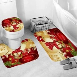 GRIEKOWE 4 Pcs Merry Christmas Shower Curtain Sets With Non-Slip Rug, Toilet Lid Cover And Bath Mat, Cute Golden Snowman Gift Box Shower Curtains With 12 Hooks For Bathroom Decor, 72''x72 -Xmas Lighting Shop 71vRaIeBuL. AC SL1500