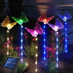 Abkshine Set Of 6 Butterfly Solar Garden Lights, Waterproof Color Changing Butterfly Stake Lights For Yard Garden Decor Outdoor Halloween Christmas Decorations, Unique Gardening Gifts For Women Mom