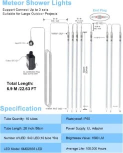 EAGWELL Blue Meteor Lights Outdoor, 20 Inches 10 Tube 540 LED Christmas Meteor Shower Lights Waterproof Meteor LED Lights Falling Rain Lights For Garden Yard Porch Wedding Party Christmas Decor -Xmas Lighting Shop 71viv4odUsL. AC SL1500