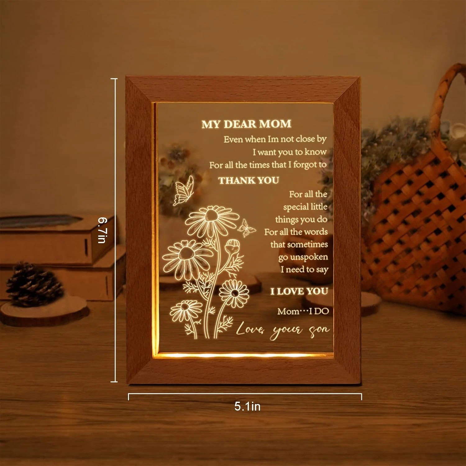 Purefly Engraved Acrylic Night Light, Happy Birthday Gift For Mom From Son, Mother's Day Christmas Decorations Gifts Ideas, USB Low Power Night Lamps, 6.7"x5.1" 3 Purefly Engraved Acrylic Night Light, Happy Birthday Gift For Mom From Son, Mother's Day Christmas Decorations Gifts Ideas, USB Low Power Night Lamps, 6.7"x5.1" - Image 3