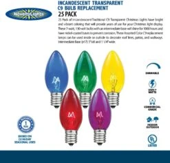 Novelty Lights Incandescent Christmas Replacement Bulbs - Indoor/Outdoor Individual Bulbs For Christmas Tree, Display, More - C9/E17 Intermediate Base, 7 Watt Lights (Clear, 25 Pack) -Xmas Lighting Shop 71wDotUisqL. AC SL1500
