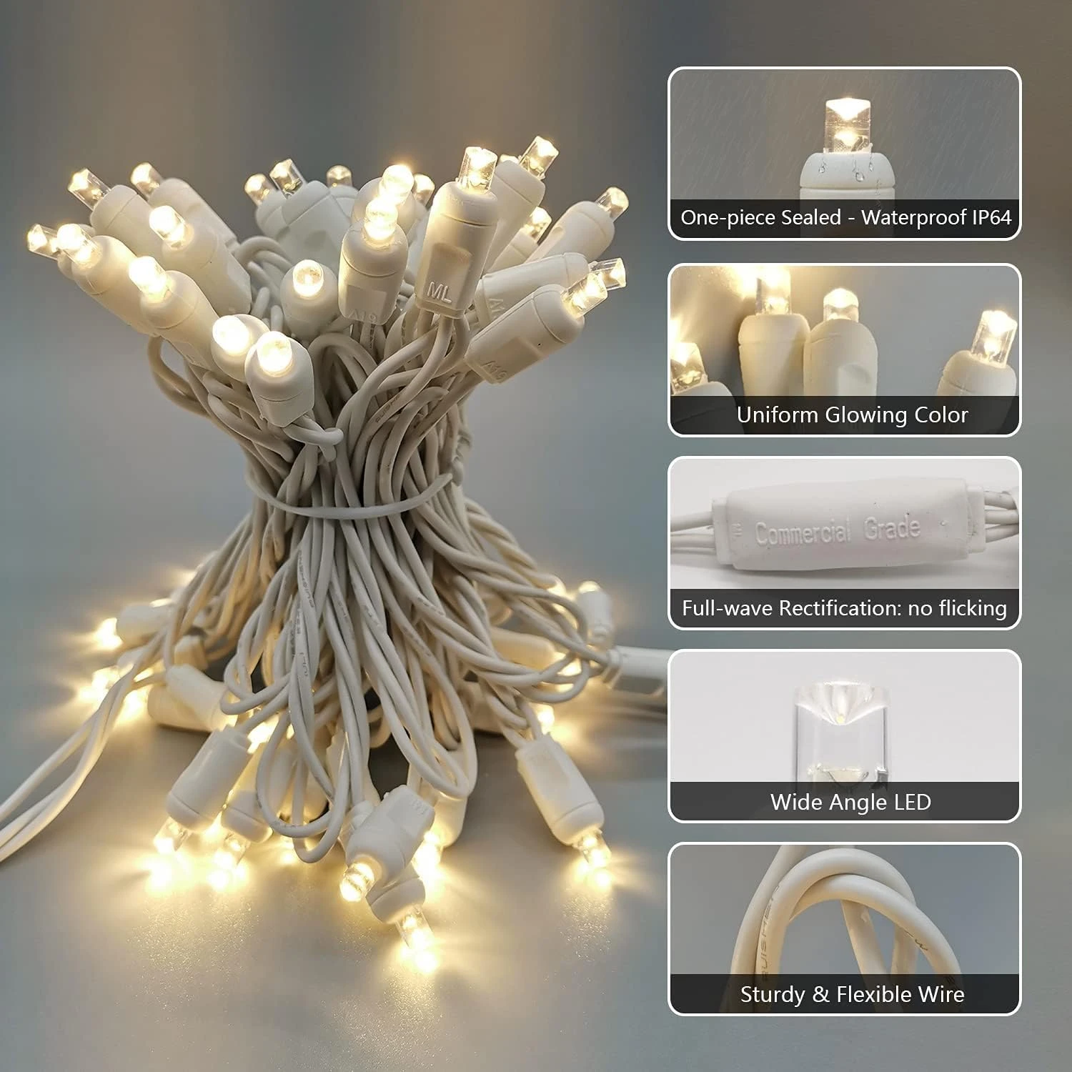 Christmas Lights 50 LED 17FT Commercial Mini LED String Lights, 120V UL, White Wire Xmas Lights For Indoor & Outdoor Use, Holiday Party Decorations,Trees, Light Displays (Warm White) 5 Christmas Lights 50 LED 17FT Commercial Mini LED String Lights, 120V UL, White Wire Xmas Lights For Indoor & Outdoor Use, Holiday Party Decorations,Trees, Light Displays (Warm White) - Image 5