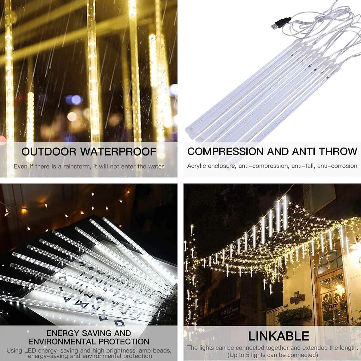 GENERIC Christmas Lights, Meteor Shower Lights, Outdoor Decoration Light, Waterproof Icicle Lights Falling Rain String Lights For Halloween Tree Party Garden Patio Porch Decoration (Multi-Colored) 5 GENERIC Christmas Lights, Meteor Shower Lights, Outdoor Decoration Light, Waterproof Icicle Lights Falling Rain String Lights For Halloween Tree Party Garden Patio Porch Decoration (Multi-Colored) - Image 5