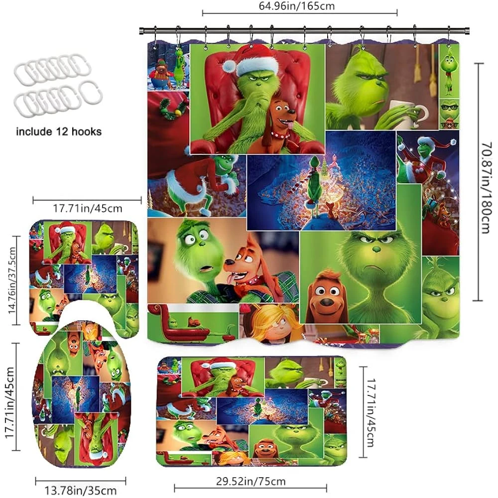 Dudfconh Christmas Shower Curtain Set With Rugs, Toilet Lid Cover Bath Mat ,Christmas Decoration Shower Curtain With 12 Hooks,65 X 70 Inches Waterproof Shower Curtain For Bathroom Set HO165P1 5 Dudfconh Christmas Shower Curtain Set With Rugs, Toilet Lid Cover Bath Mat ,Christmas Decoration Shower Curtain With 12 Hooks,65 X 70 Inches Waterproof Shower Curtain For Bathroom Set HO165P1 - Image 5