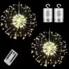 2Pack Firework Lights 200Led Silver Wire Starburst Lights 8 Modes Battery Operated Fairy Lights With Remote, Wedding Christmas Decorative Hanging Lights For Party Patio Garden Decoration (warm White)