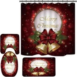 4 PCS Christmas Shower Curtain Sets With Rugs, 72x72 Polyester Shower Curtains Christmas Tree Wreath Santa Claus Snowman Patterned, With Bath Mat Xmas Decor Christmas Decorations For Bathroom -Xmas Lighting Shop 71xqVgAX62L. AC SL1001