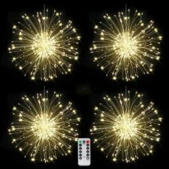 Bcga 4 Packs Firework Lights Copper Wire LED Lights, 8 Modes Dimmable String Fairy Lights With Remote Control, Waterproof Hanging Starburst Lights For Parties,Home,Christmas Outdoor Decoration