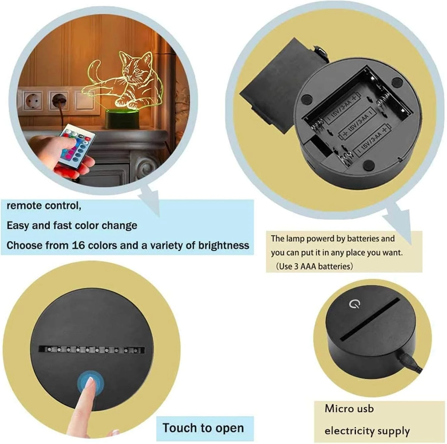 Christmas Gift Pet Cat 3D Illusion Birthday Present Beside Table Lamp, Gawell 16 Colors Changing Touch Switch Decoration Night Lamp With Remote Control Cat Lover Theme Toy 4 Christmas Gift Pet Cat 3D Illusion Birthday Present Beside Table Lamp, Gawell 16 Colors Changing Touch Switch Decoration Night Lamp With Remote Control Cat Lover Theme Toy - Image 4