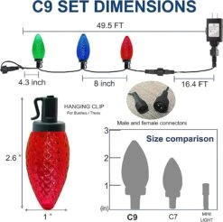 Dazzle Bright C9 Christmas Lights Outdoor, 50 LED 33ft Waterproof Green Wire String Lights, Indoor Outdoor Fairy Lights For Christmas Tree Xmas Yard Party Wedding House Decorations (Multi Colored) -Xmas Lighting Shop 71z zu1zf4L. AC SL1500