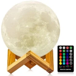 LOGROTATE Moon Lamp, 3D Printing Moon Light With Stand & Remote &Touch Control And USB Rechargeable, Timing Setting, Moon Light Lamp For Kids Lover Birthday Christmas Gifts (4.9 Inch)