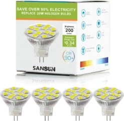 SANSUN 2.4W LED MR11 Light Bulbs, 12v 20w Halogen Replacement, Fiber Optics Christmas Tree Bulb, G4/GU4/GZ4 Bi-Pin Base, Daylight White 4000K, Non-Dimmable, (Pack Of 4) 12 SANSUN 2.4W LED MR11 Light Bulbs, 12v 20w Halogen Replacement, Fiber Optics Christmas Tree Bulb, G4/GU4/GZ4 Bi-Pin Base, Daylight White 4000K, Non-Dimmable, (Pack Of 4) -Xmas Lighting Shop 71zb66ymabL. AC SL1200