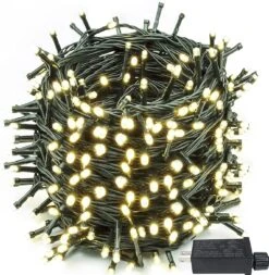 Albelt (Memory Function & Timer) 82FT 200 LED Christmas String Lights Indoor/Outdoor, 8 Lighting Modes Christmas Tree Lights On Green Wire (Warm White)