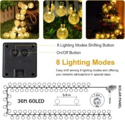 LICKLIP Solar String Lights, 36ft 60 LED (Φ1.0 Inch) Outdoor Globe Bulb String Lights, Waterproof 8 Modes Solar Patio Lights For Christmas, Patio, Garden, Gazebo, Yard, Outdoors, Wedding (Warm White) 12 LICKLIP Solar String Lights, 36ft 60 LED (Φ1.0 Inch) Outdoor Globe Bulb String Lights, Waterproof 8 Modes Solar Patio Lights For Christmas, Patio, Garden, Gazebo, Yard, Outdoors, Wedding (Warm White) -Xmas Lighting Shop 81 jtTyg 8L. AC SL1500