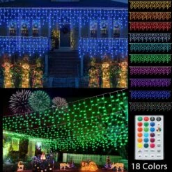 Pooqla RGB Icicle Lights Outdoor Decoration, Color Changing LED String Lights With Remote, 30FT 300LED Hanging Lights For Roof Window Home Party Halloween Christmas Decor -Xmas Lighting Shop 81 o7G31jVL. AC SL1500
