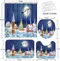 ArtSocket 4 Pcs Shower Curtain Set House Snowy Christmas Landscape Night With Non-Slip Rugs Toilet Lid Cover And Bath Mat Bathroom Decor Set 72" X 72" -Xmas Lighting Shop 81 rb30cFZL. AC SL1500