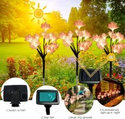 Solar Flowers Decorative Lights Outdoor Garden, 3 Pack 36 Vibrant Camellia Lights With 1 Big Solar Powered Panel, Waterproof 2 Lighting Modes For Garden Lawn Yard Pathway Patio Party Christmas Decor -Xmas Lighting Shop 810720NmiAL. AC SL1500