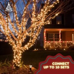 Ho-Ho-Glow White LED Christmas Lights, 3 Sets Of 100 Bulb Strand, 70FT Total, Indoor And Outdoor Safe Holiday Decorations, Display On Trees, Interior Decor, Or Rooflines, Connectable (100+100+100) -Xmas Lighting Shop 810Mj55cThL. AC SL1280