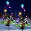 48 Inch Tall 20 LEDs Solar Garden Lights Tree Outdoor, 2 Pack Christmas Tree Lights Multi-Color Pine Lights For Garden Patio Pathway Lights Xmas Snowman Decors 2 Modes (Flicker Light & Constant)