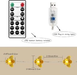 Cynzia Honeybee Fairy String Lights, 40LED Bee String Light Plug In With 8 Modes Remote Control, Waterproof Novelty Decorative Light String For Outdoor Indoor Party Wedding Garden Christmas -Xmas Lighting Shop 810tok1Y8 L. AC SL1500