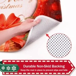 Claswcalor 4 Pcs Merry Christmas Shower Curtain Sets With Non-Slip Rugs, Toilet Lid Cover And Bath Mat, Red Bell Bow Shower Curtains With 12 Hooks For Bathroom Christmas Decoration -Xmas Lighting Shop 810uXMrrteL. AC SL1500