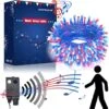 DOTWAYAW 82Ft 200 LEDs String Lights With Music Infrared Motion Sensor Controller, Red White Blue Christmas Lights White Wire Twinkle Waterproof For Indoor Outdoor Tree Party Yard