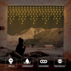 Qunlight Christmas Lights Outdoor IcicleLights 360LED 33FT 8 Modes, Connectable Hanging Fairy String Lights With 30V Plug In For Valentine Wedding Party Eave Garden Wall Decorations(Warm White) -Xmas Lighting Shop 811ktvV5yOL. AC SL1500