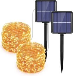 AMIR Upgraded Solar String Lights, 240 LED Copper Wire Lights, 78.6ft 8 Modes Starry Lights, Waterproof Fairy Christmas Decorative Lights For Outdoor, Wedding, Homes, Party (Warm White - Pack Of 2)