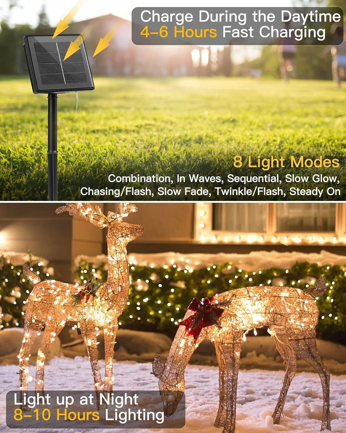 Brightown Outdoor Solar String Lights, 2 Packs Each 66Feet 200 Led Solar Powered Fairy Lights With 8 Modes Waterproof Decoration Lights For Patio Yard Trees Christmas Wedding Party (Warm White) 2 Brightown Outdoor Solar String Lights, 2 Packs Each 66Feet 200 Led Solar Powered Fairy Lights With 8 Modes Waterproof Decoration Lights For Patio Yard Trees Christmas Wedding Party (Warm White) - Image 2