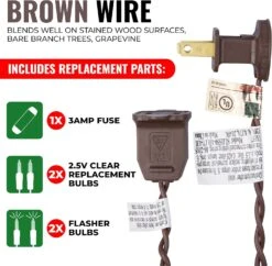 612 Vermont 100 Clear Mini Christmas String Lights On Brown Wire Cord, UL Approved For Indoor/Outdoor Use, 18 Foot Of Lighted Length, 20 Foot Of Total Length -Xmas Lighting Shop 812DDXKRheL. AC SL1500