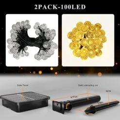 Flechllary 2-Pack 100 LED 46FT Solar String Lights Outdoor, Crystal Globe Lights With 8 Modes, Solar String Lights Outdoor Waterproof For Garden Tree Patio Party Christmas Decorations (Warm White) -Xmas Lighting Shop 812QmxyqZ5L. AC SL1500