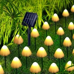 T4U888 30 PCS Mushroom Solar Lights, 8 Modes Outdoor Fairy Lights With 800Mah Battery Waterproof Garden Light For Backyard Wedding Christmas Party(Warm White-1)