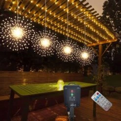 4Pack 800LED Solar Starburst Sphere Lights,Firework Lights Remote Control Timer 8 Modes Dimmable Waterproof Hanging Fairy Light, Copper Wire Sparkly Lights For Patio Party Tent Christmas (Warm White)