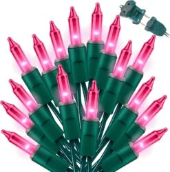 LAMPHOME Christmas String Light,100 Count Incandescent Mini String Light In 19.6ft,Indoor/Outdoor 120V UL Certified Mini Light For Christmas,Wedding,Patio Lawn,Home,Garden,Party,Store (Pink)