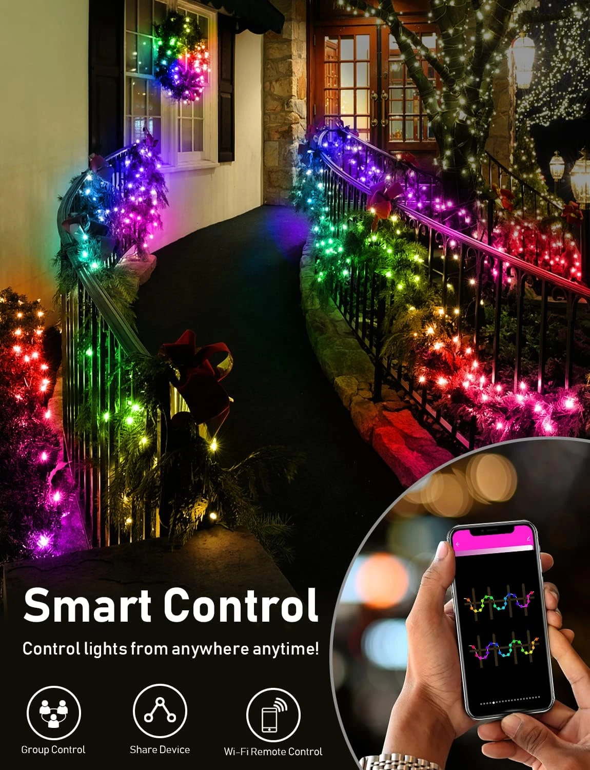 Popotan Outdoor String Lights, Color Changing Waterproof Christmas Lights With Remote Works With Amazon Echo, App Controlled Music Sync Led String Lights For Indoor Outdoor Decor (16.4 FT) 4 Popotan Outdoor String Lights, Color Changing Waterproof Christmas Lights With Remote Works With Amazon Echo, App Controlled Music Sync Led String Lights For Indoor Outdoor Decor (16.4 FT) - Image 4