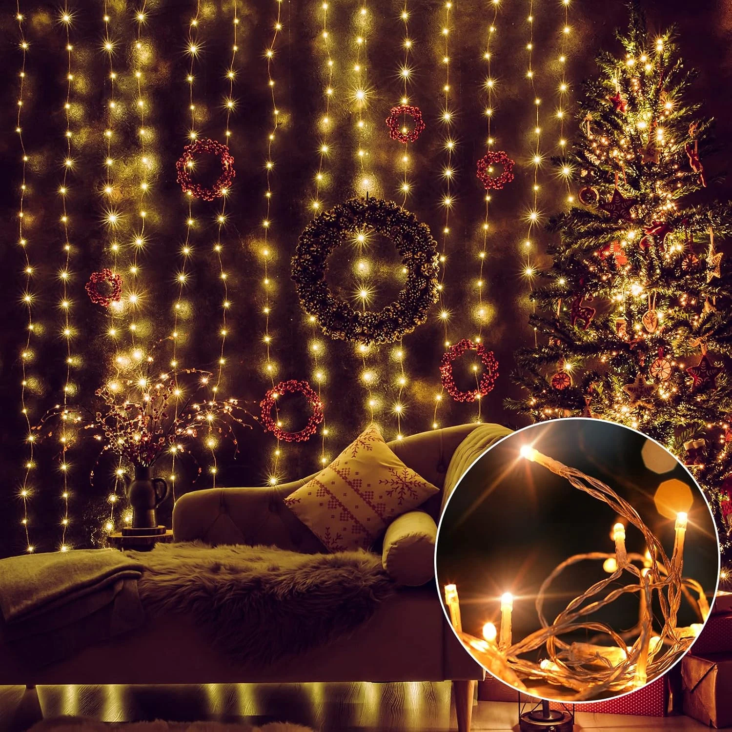 Twinkle Star 360 LED Christmas Icicle Lights Outdoor Dripping Ice Cycle Lights, 29.5ft 8 Modes Curtain Fairy Lights With 60 Drops, Indoor Xmas Holiday Wedding Party Decorations, Warm White 6 Twinkle Star 360 LED Christmas Icicle Lights Outdoor Dripping Ice Cycle Lights, 29.5ft 8 Modes Curtain Fairy Lights With 60 Drops, Indoor Xmas Holiday Wedding Party Decorations, Warm White - Image 6