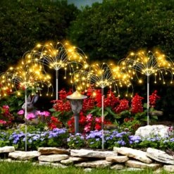 Solar Outdoor Garden Lights, 4 Pack 360 LED Copper Wire Solar Firework Lights Outside, 2 Lighting Modes Outdoor Waterproof For Yard Garden Patio Flowerbed Party Christmas Decorations (Warm White)