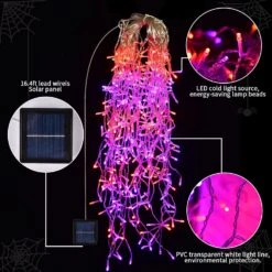 GENERIC 360 LED Halloween Icicle Lights Outdoor Waterproof, 8 Modes Solar Christmas Decorations Lights With 60 Drops For Party, Wedding, Halloween Decorations（Orange/Purple -Xmas Lighting Shop 813hMWSBH4L. AC SL1500