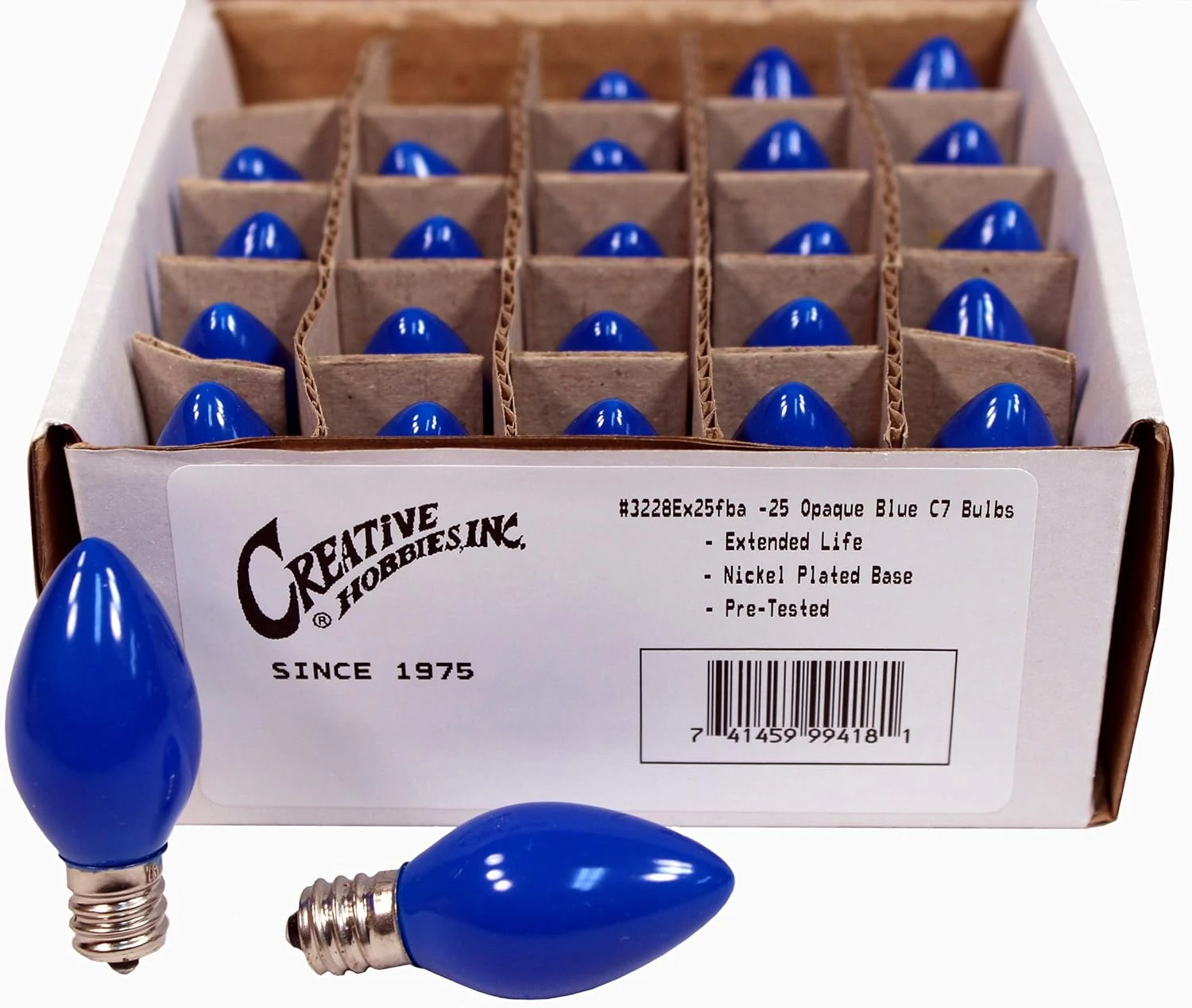 Box Of 25 Light Bulbs -C7, Steady Burning - Opaque Blue - 7 Watt - Candelabra Base -Great For Night Lights, Decorative Lights And Christmas Strings 2 Box Of 25 Light Bulbs -C7, Steady Burning - Opaque Blue - 7 Watt - Candelabra Base -Great For Night Lights, Decorative Lights And Christmas Strings - Image 2