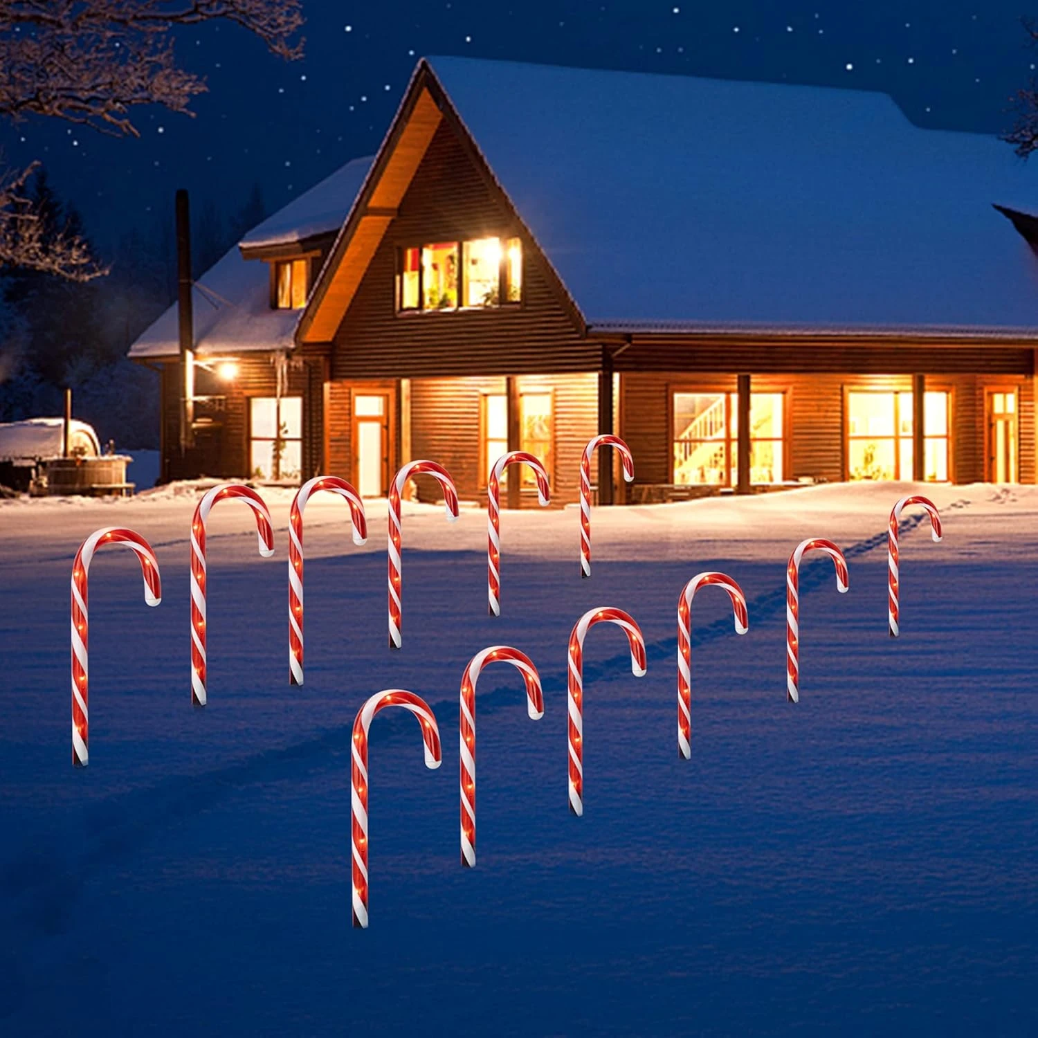 FUNPENY 10.6" Christmas Candy Cane Pathway Markers Lights, Set Of 10 Connectable Christmas Walkway Stakes Lights With 60 Warm White Lights Decorations For Xmas Outdoor Indoor Yard Lawn Decor 5 FUNPENY 10.6" Christmas Candy Cane Pathway Markers Lights, Set Of 10 Connectable Christmas Walkway Stakes Lights With 60 Warm White Lights Decorations For Xmas Outdoor Indoor Yard Lawn Decor - Image 5