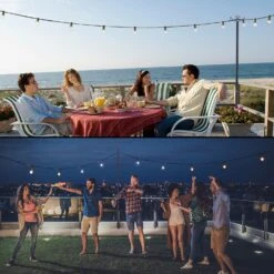 Outdoor Patio String Lights Poles - 2 Pack Metal Light Poles 9FT Black With Hooks & Wire Rope For Backyard, Wedding, Garden, Christmas & Holidays -Xmas Lighting Shop 814WORmQPDL. AC SL1500