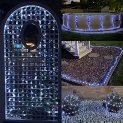 YEGUO Solar Christmas Lights Outdoor Waterproof, 4 Pack Each 33ft 100 LED Solar String Lights White, 8 Modes Silver Wire Solar Fairy Camping Lights For Trampoline Deck Pool Fence Garden Yard Xmas Tree -Xmas Lighting Shop 814Wkm0kV4L. AC SL1500