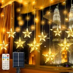 Star Solar String Lights Outdoor Waterproof, Solar Lights 8 Lighting Modes Solar Curtain Lights With Remote, Outside Patio Lights Decor For Tree Garden Outside Window Porch Christmas, Warm White -Xmas Lighting Shop 814nuevogQL. AC SL1500 1