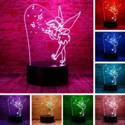 Magic Elf Tinker Bell Miss Bell Rare Peter Pan Snowflake Tinkerbell Anime Character 3D LED Bedroom Decor Sleep Table Lamp With Remote 7 Colors Visual Night Light Birthday Christmas Gifts For Kids