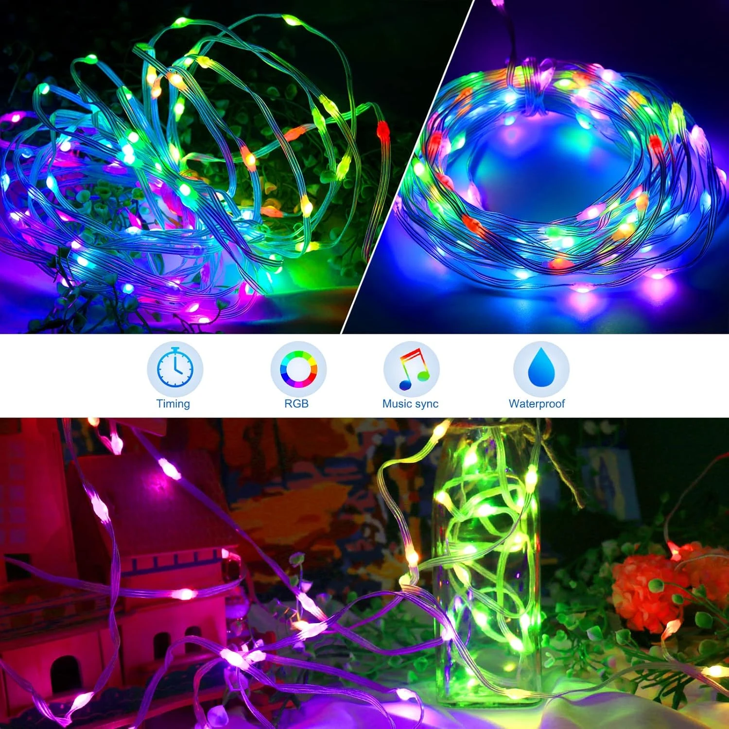 VISDOLL String Lights Outdoor, 32.8ft LED Christmas Lights WS2812 RGB 5V USB Waterproof Multicolor Fairy Lights With Remote And Bluetooth App Control, Idear For Wedding Party Holiday Indoor Decor 4 VISDOLL String Lights Outdoor, 32.8ft LED Christmas Lights WS2812 RGB 5V USB Waterproof Multicolor Fairy Lights With Remote And Bluetooth App Control, Idear For Wedding Party Holiday Indoor Decor - Image 4