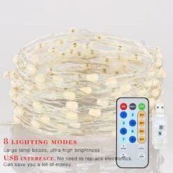 Hystun LED String Lights,40Ft 120 LED Warm White USB Fairy Lights Copper Wire Lights With Remote Control 8 Modes & 4 Timer Switch Waterproof For DIY Bedroom Wedding Party Patio Christmas(2 Pack) -Xmas Lighting Shop 815NQr9mt6L. AC SL1500