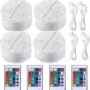 4 Pieces 3D LED Lamp Base Crack Night Light Base 16 Color Illusion Light Base Battery Or USB Operated Remote Control Light Stand Base For Christmas, Birthday