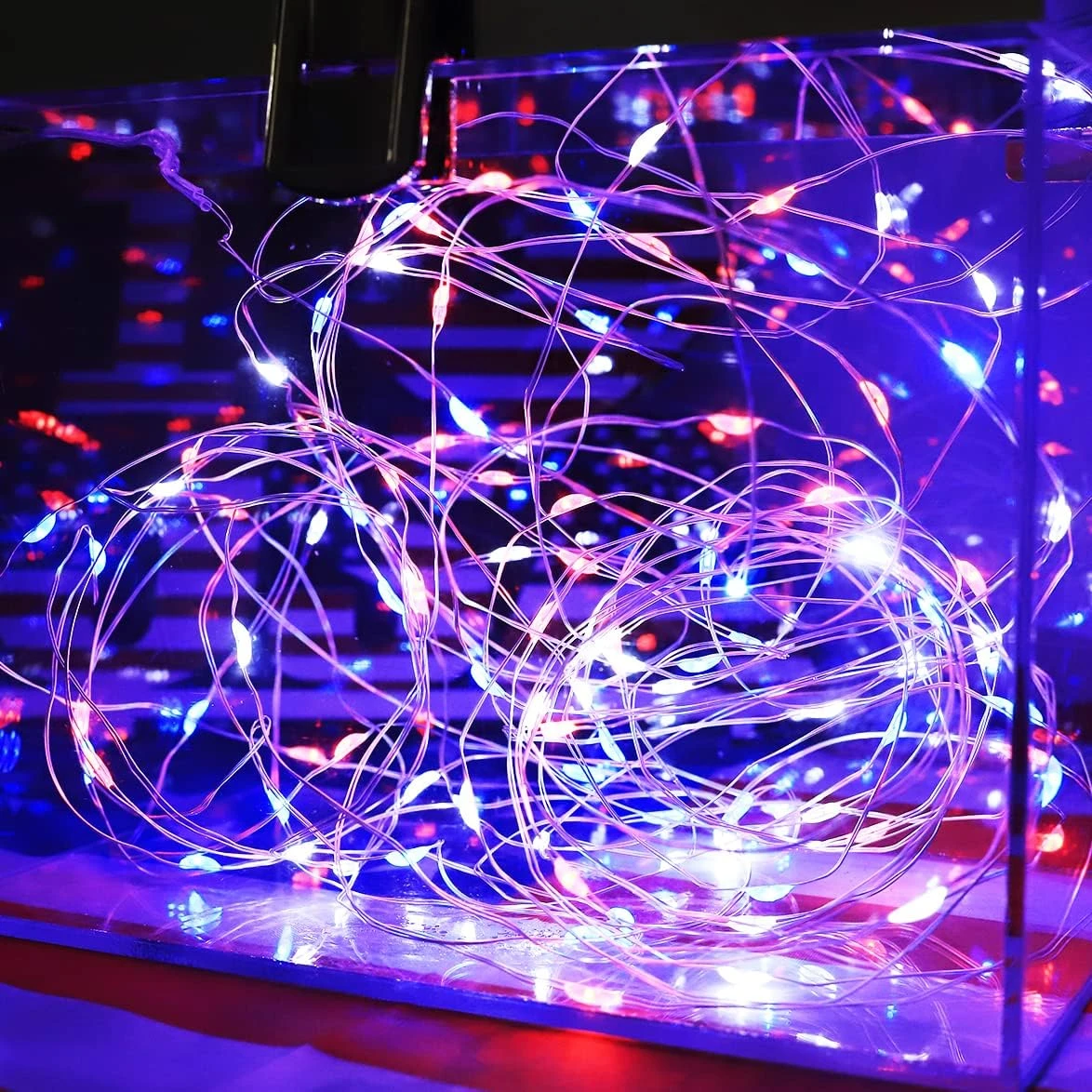 4th Of July Decorations Patriotic String Lights, 2 Pack 100LED Copper String Lights Outdoor Twinkle Lights For Fourth Of July, Christmas, Memorial Day, Independence Day Decor- Red White Blue 2 4th Of July Decorations Patriotic String Lights, 2 Pack 100LED Copper String Lights Outdoor Twinkle Lights For Fourth Of July, Christmas, Memorial Day, Independence Day Decor- Red White Blue - Image 2