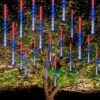 FUNPENY 4th Of July Lights, 288 LED Red White And Blue Meteor Shower Rain Lights, Independence Day Decorations 30cm 8 Tubes Outdoor Christmas Lights Xmas Tree Holiday Decor